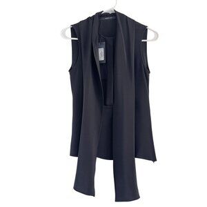 NWT Derek Lam Women's Black 100% Silk Neck Tie Sleeveless Placketc Blouse Size 0